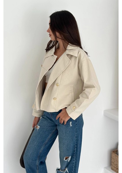 Düğme Detaylı Yağmur Gabardin Ceket Ekru indirimleri