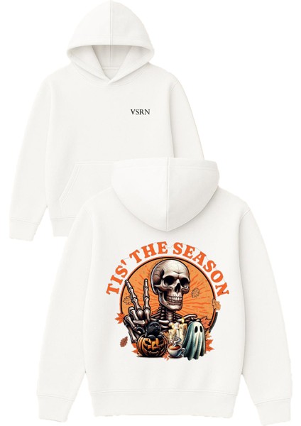 Tıst The Season Tasarım Baskılı Oversize Beyaz Kapüşonlu Sweatshirt