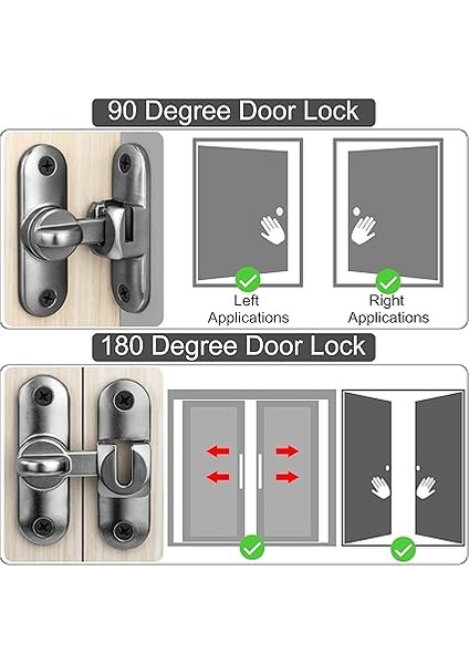 Sürgülü Kapı Kilidi Kapı Kilidi 90/180 Derece Ahşap Kapı Mandalı Bahçe Mutfak Pencereleri Gri modelleri