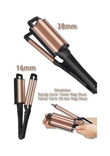 Shibowavy 2in1 Wag Maşa (2 Ayarlı Döner Başlıklı 16MM Ince Bukle & 38MM Iri Dalga)