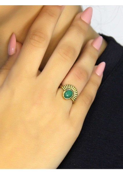 Doğal Taş Yeşil Akik Doğal Taşlı Antik Model Kadın Ayarlanabillir Yüzük EUY82YA fiyatları