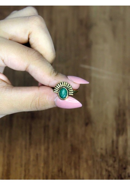 Doğal Taş Yeşil Akik Doğal Taşlı Antik Model Kadın Ayarlanabillir Yüzük EUY82YA modelleri