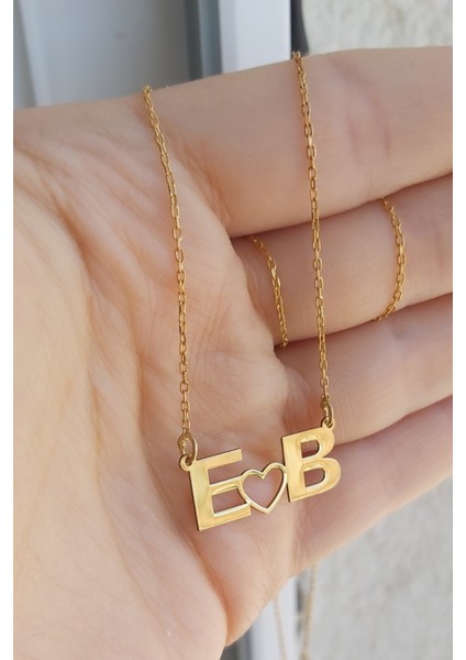 925 Ayar Gümüş 24 Ayar Altın Kaplama Kalpli Harf Kolye