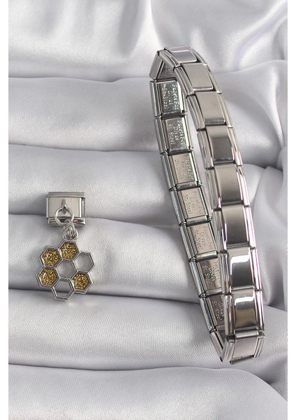 Bfs 316L Çelik Gümüş Renk Sallantı Simli Bal Beteği Model Nomination Charm fiyatları