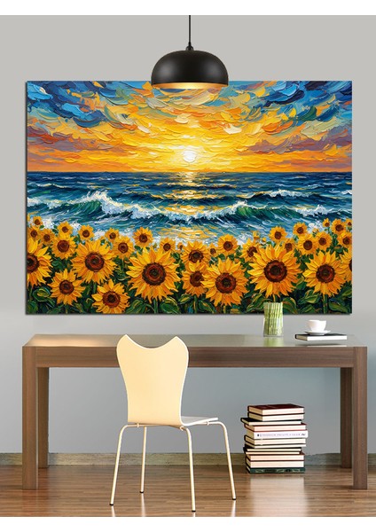 Ayçiçeği Tarlası Gün Batımı Manzarası Dekoratif Kanvas - Mdf Ahşap Tablo modelleri