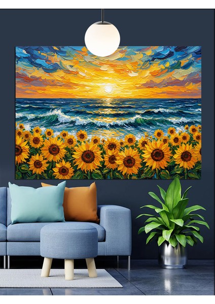 Ayçiçeği Tarlası Gün Batımı Manzarası Dekoratif Kanvas - Mdf Ahşap Tablo fırsatları