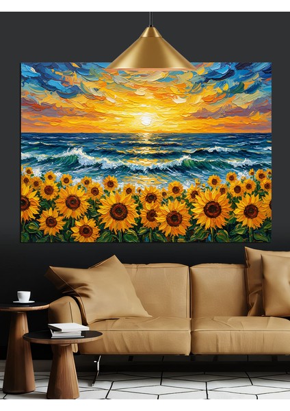 Ayçiçeği Tarlası Gün Batımı Manzarası Dekoratif Kanvas - Mdf Ahşap Tablo indirimleri