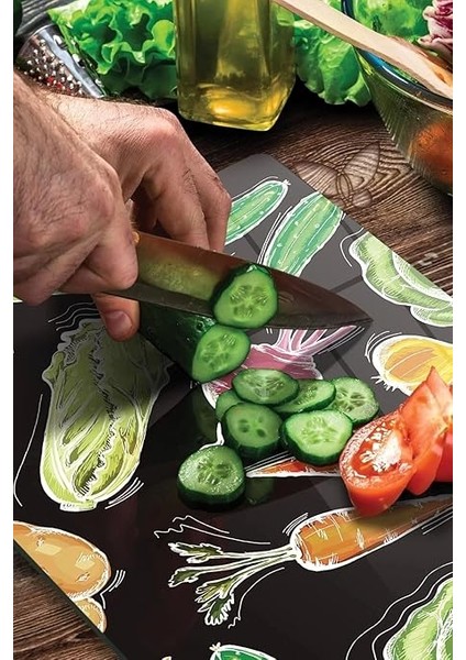 Cam Kesme Tahtası ve Sunum Tablası Sebze Desenli 20 x 30 cm fırsatları
