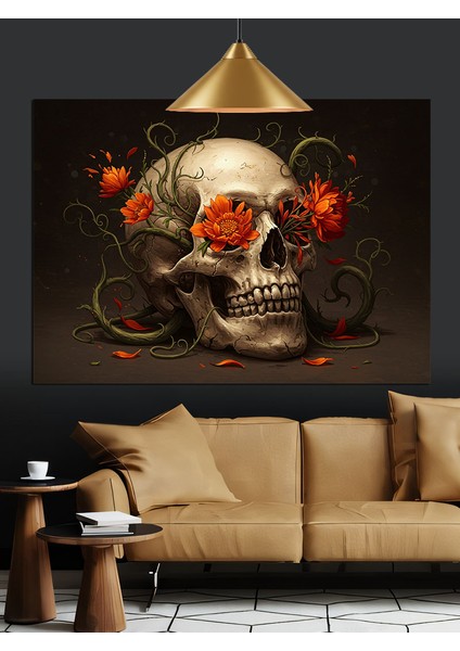 Kırmızı Çiçek ve Kurukafa Dekoratif Kanvas - Mdf Ahşap Tablo modelleri