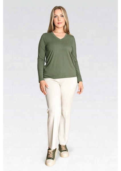 Tolga Saraçoğlu Kadın Yumuşak Tuşeli Modal Kumaş Örme Pantolon 30307 Ekru