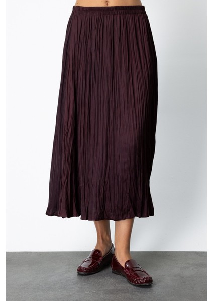 Kadın Kırışık Görünümlü Midi Etek 64209 Bordo fiyatları