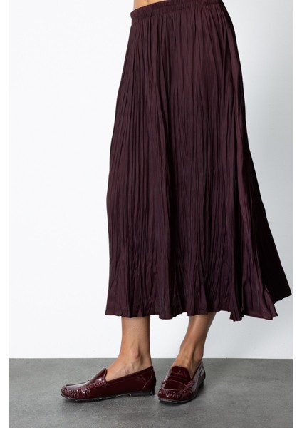 Kadın Kırışık Görünümlü Midi Etek 64209 Bordo modelleri