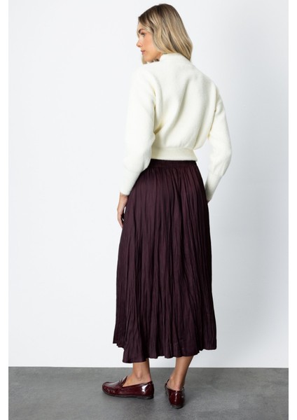 Kadın Kırışık Görünümlü Midi Etek 64209 Bordo fırsatları