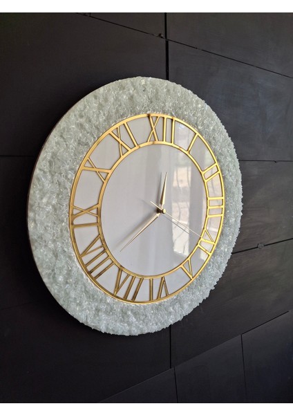 Duvar Saati - 40 cm - Modern Dekoratif Duvar Saati - Epoksi Duvar Saati - El Yapımı Duvar Saati - Beyaz ve Gold Şık Tasarım modelleri