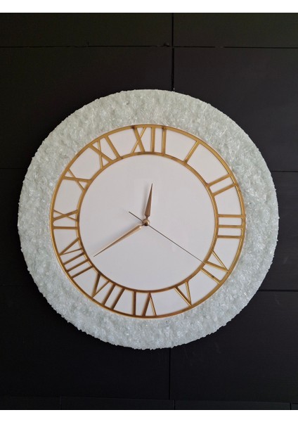 Duvar Saati - 40 cm - Modern Dekoratif Duvar Saati - Epoksi Duvar Saati - El Yapımı Duvar Saati - Beyaz ve Gold Şık Tasarım indirimleri