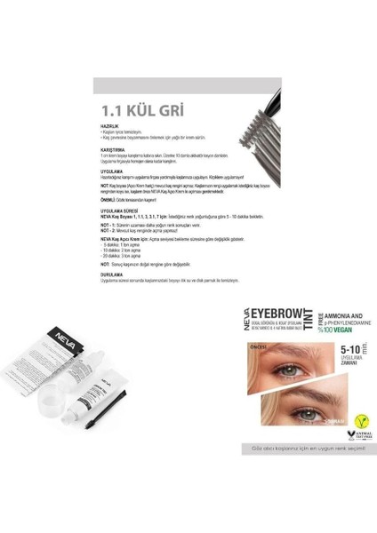 Eyebrow Tint Vegan Kaş Boyası Seti 1.1 Kül Gri fiyatları