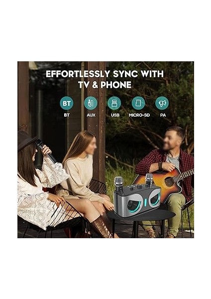 Karaoke Makinesi - 2 Kablosuz Mikrofon, Rgb Işık Efektleri, Portatif Mikrofon Sistemi ile Taşınabilir Bluetooth Karaoke Hoparlör (Gray) fiyatları