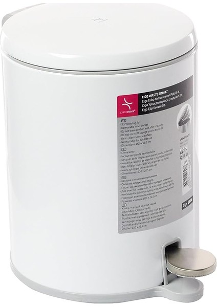 Cigo Çöp Kovası Pedallı 6 Lt Beyaz Içi Gri fiyatları