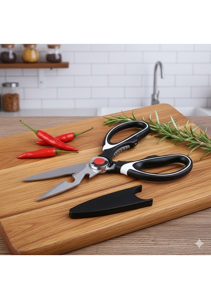 Çok Amaçlı Paslanmaz Çelik Mutfak Makası | Tavuk, Et, Balık, Sebze ve Kuruyemiş Kesme Aracı