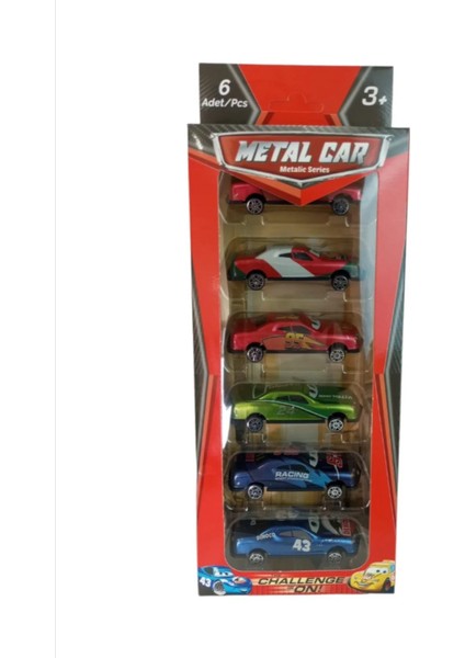 6'lı Metal Araba Seti, Şimşek, Renkli Tasarım, 8cm fiyatları