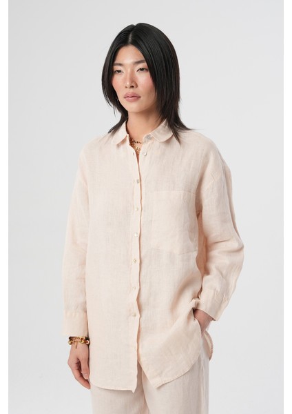 Kadın %100 Ince Keten Düz Cepli Gömlek fiyatları