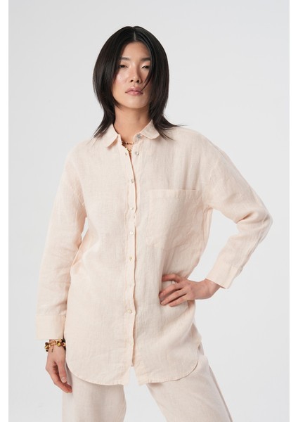 Kadın %100 Ince Keten Düz Cepli Gömlek modelleri