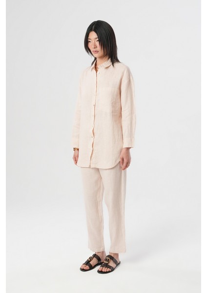 Kadın %100 Ince Keten Düz Cepli Gömlek fırsatları