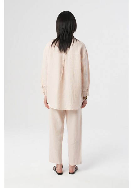 Kadın %100 Ince Keten Düz Cepli Gömlek indirimleri