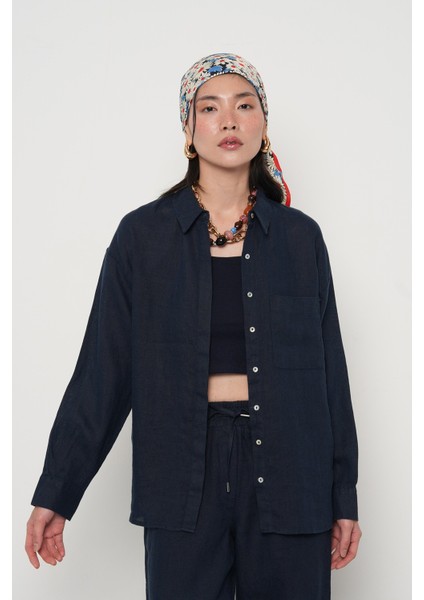 Kadın Laci Renk Tek Cepli %100 Keten Gömlek fiyatları