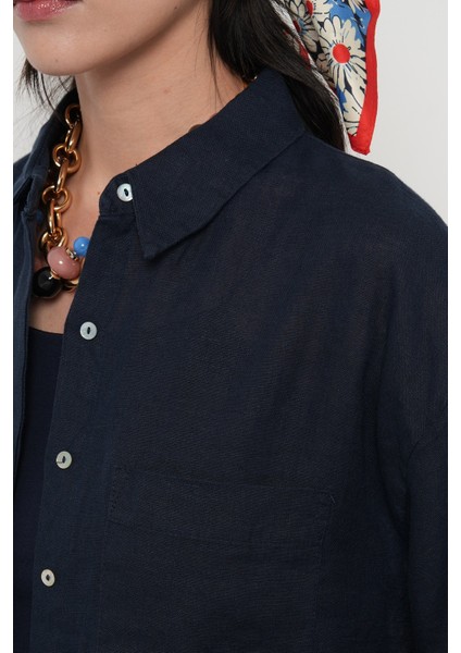 Kadın Laci Renk Tek Cepli %100 Keten Gömlek modelleri