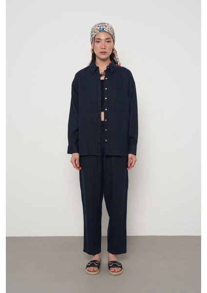 Kadın Laci Renk Tek Cepli %100 Keten Gömlek fırsatları