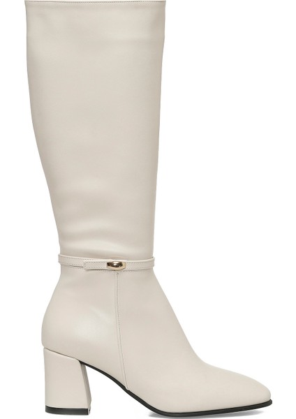 25K-7049 5pr Bej Kadın Topuklu Çizme