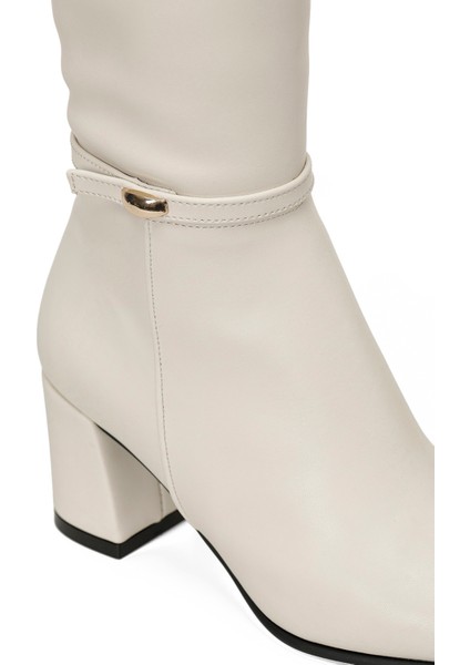 25K-7049 5pr Bej Kadın Topuklu Çizme