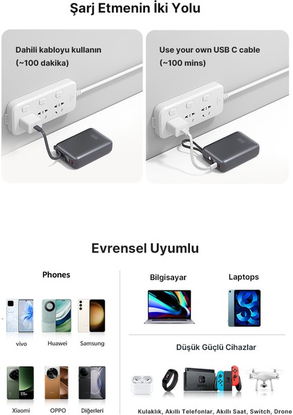 20000MAH - 45W Powerbank Siyah - Hızlı Şarj - Taşınabilir Güç Kaynağı - Taşınabilir Şarj Cihazı fırsatları