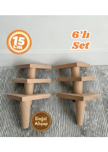 1. Sınıf Gürgen Ağacı 15 cm Mobilya Kanepe Koltuk Tv Ünitesi Yükseltme Ayakları 6'lı Set