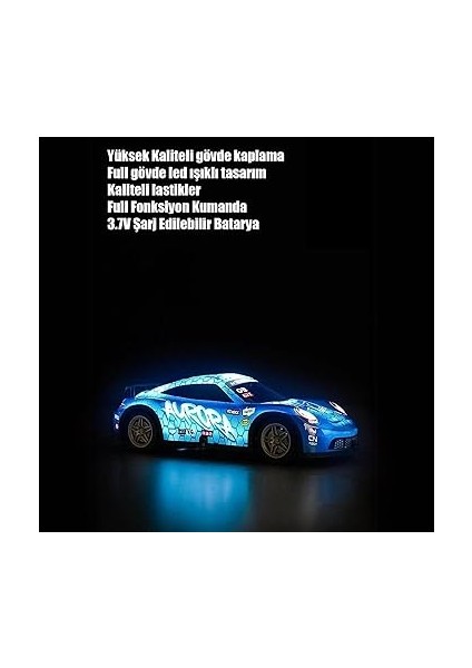 2.4 Ghz Rc Full Fonksiyon LED Işıklı Gövde 1:22 Şarjlı Uzaktan Kumandalı Drift Arabası (Mavi) fırsatları