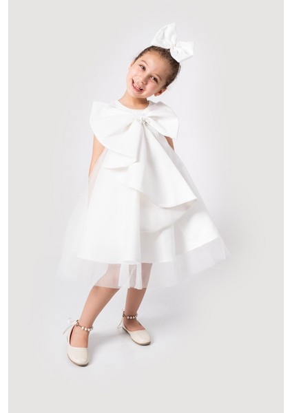 Kız Çocuk Abiye Elbise Büyük Fiyonk Detaylı Özel Gün Parti Elbisesi fiyatları