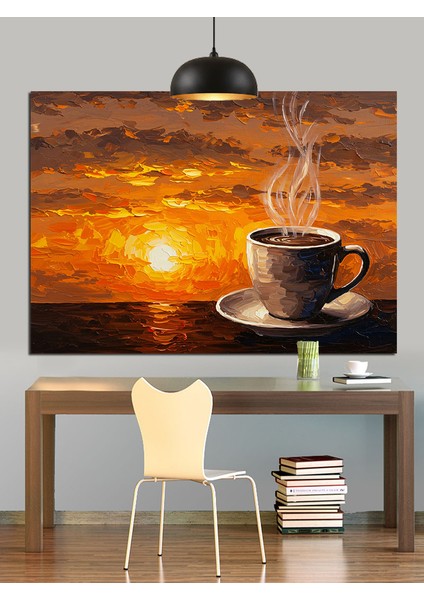 Gün Batımı Kahve Fincanı Duman Dekoratif Kanvas - Mdf Ahşap Tablo fiyatları