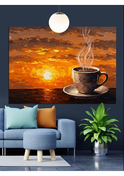 Gün Batımı Kahve Fincanı Duman Dekoratif Kanvas - Mdf Ahşap Tablo modelleri