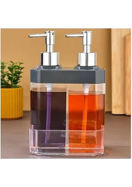 Home 2 Bölmeli Sıvı Sabunluk & Süngerlik – Bulaşık Deterjanı ve El Sabunu Için Çift Hazneli, Entegre Süngerlik Bölmeli, Tezgah Üstü Pratik Sabunluk Tezgah Düzenleyici (Gri) modelleri