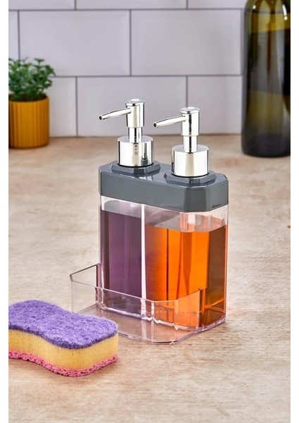 Home 2 Bölmeli Sıvı Sabunluk & Süngerlik – Bulaşık Deterjanı ve El Sabunu Için Çift Hazneli, Entegre Süngerlik Bölmeli, Tezgah Üstü Pratik Sabunluk Tezgah Düzenleyici (Gri) fırsatları