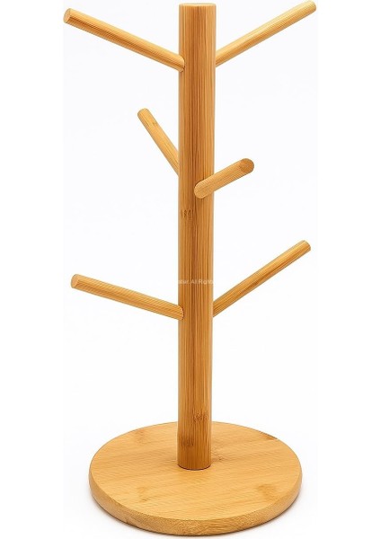 Ahşap Bambu Kupa Askısı 6&apos;lı Mutfak Tezgahı Için Kupa Tutucu Modern Dekoratif Dayanıklı Kurulumlu Organizer (Yuvarlak)