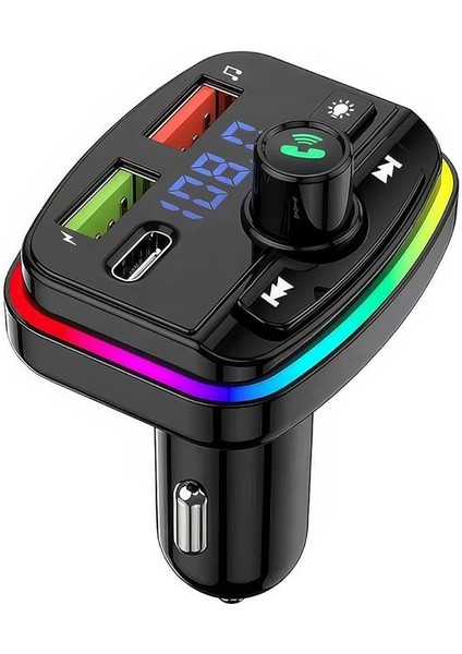 Araç Kiti – Fm Transmitter, Type-C & Çift USB Hızlı Şarj, Eller Serbest Arama, Kablosuz Müzik, Tf Kart & USB Destekli Araç Şarj Cihazı