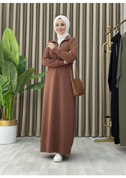 Fermuar Detaylı Cepli Spor Uzun Örme Tesettür Elbise fırsatları