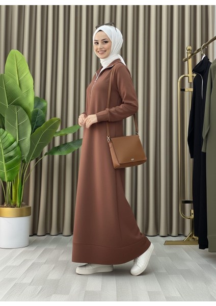 Fermuar Detaylı Cepli Spor Uzun Örme Tesettür Elbise indirimleri
