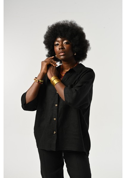 Kadın %100 Keten Truvakar Kollu Düz Renk Tek Cepli Gömlek modelleri