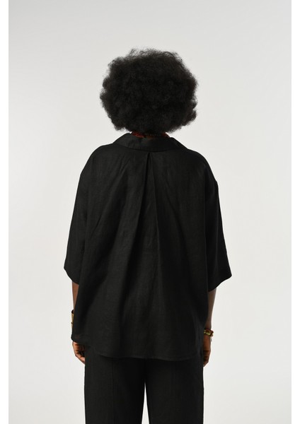 Kadın %100 Keten Truvakar Kollu Düz Renk Tek Cepli Gömlek indirimleri