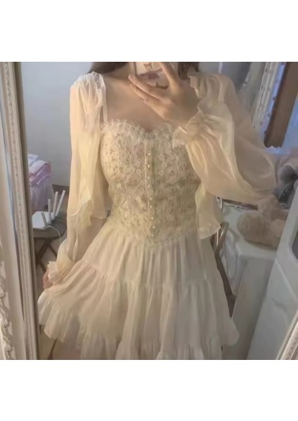 Fransız Vintage Desen Baskılı Göğüs Destekli Zarif Büstiyer Crop