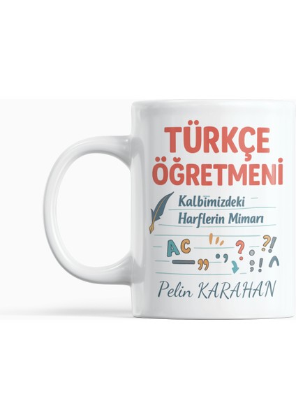 Türkçe Öğretmeni Kalbimizdeki Harflerin Mimarı Tasarımlı Hediyelik Kupa Bardak