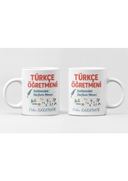 Türkçe Öğretmeni Kalbimizdeki Harflerin Mimarı Tasarımlı Hediyelik Kupa Bardak modelleri